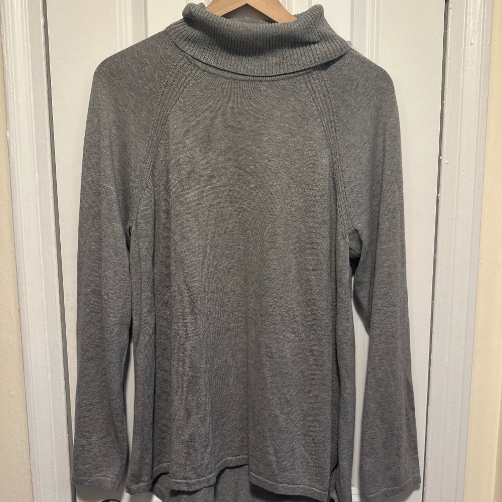 Jeanne Pierre Foldover Neck Gray Sweater - X-Large